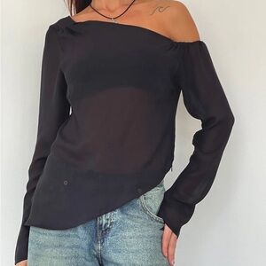Motel Rocks black asymmetrical mesh top